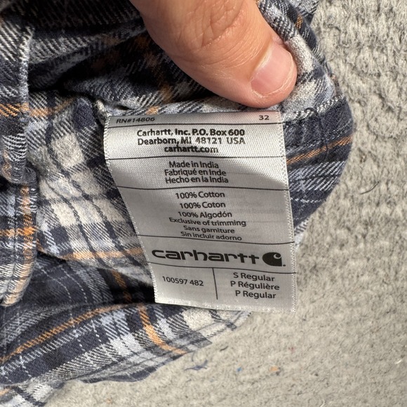 Carhartt Shirt Mens Small Gray Blue Plaid Flannel Relaxed Fit Button Up Cotton‎ - Picture 5 of 10